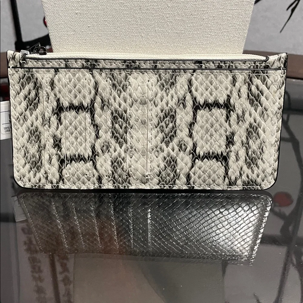 a new day Snake-Print Zip Clutch in White and Black